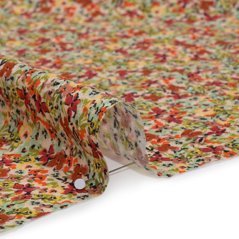 Cotton and Viscose Striped Seersucker - Off White, Sky Blue and Berry Red Little Florals - Mood Exclusive Blossom Breeze Print - Detail