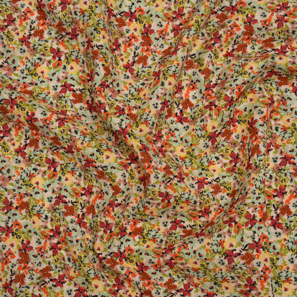 Cotton and Viscose Striped Seersucker - Off White, Sky Blue and Berry Red Little Florals - Mood Exclusive Blossom Breeze Print