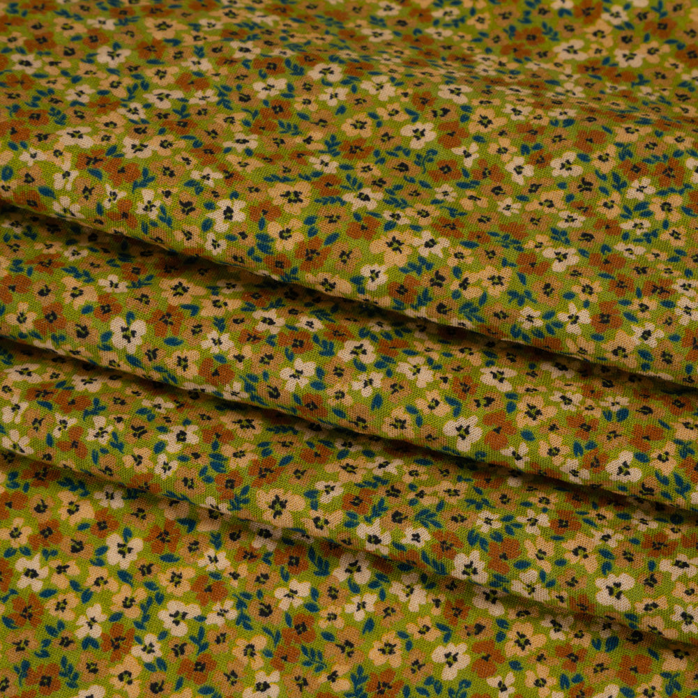 Cotton and Viscose Striped Seersucker - Green, Beige and Brown Ditsy Floral - Mood Exclusive Spring’s Sweet Song Print