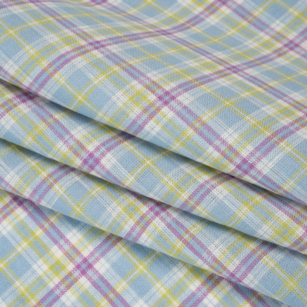 Lightweight Linen Woven - Purple, Sky Blue and Lime Green Plaid - Folded