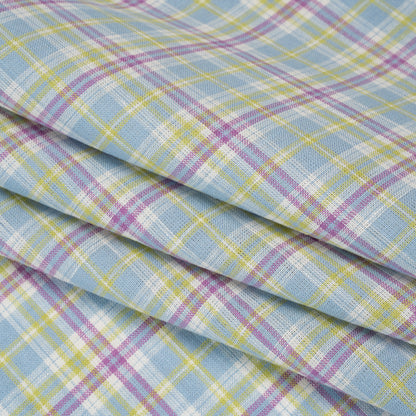 Lightweight Linen Woven - Purple, Sky Blue and Lime Green Plaid