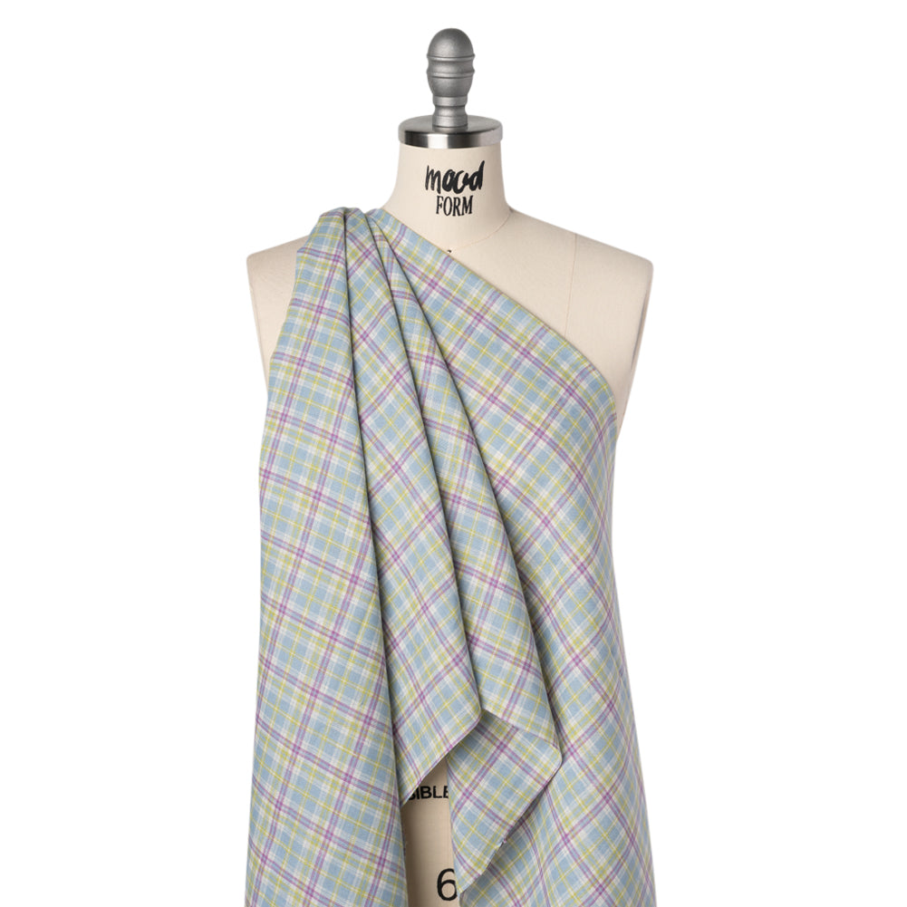 Lightweight Linen Woven - Purple, Sky Blue and Lime Green Plaid - Drape
