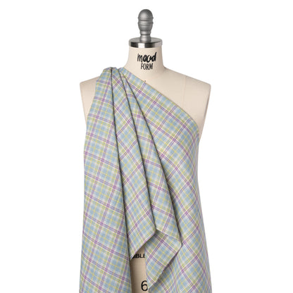 Lightweight Linen Woven - Purple, Sky Blue and Lime Green Plaid
