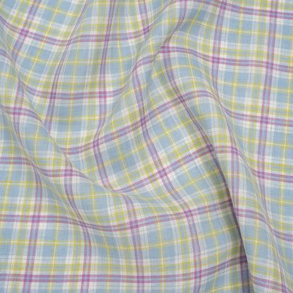 Lightweight Linen Woven - Purple, Sky Blue and Lime Green Plaid