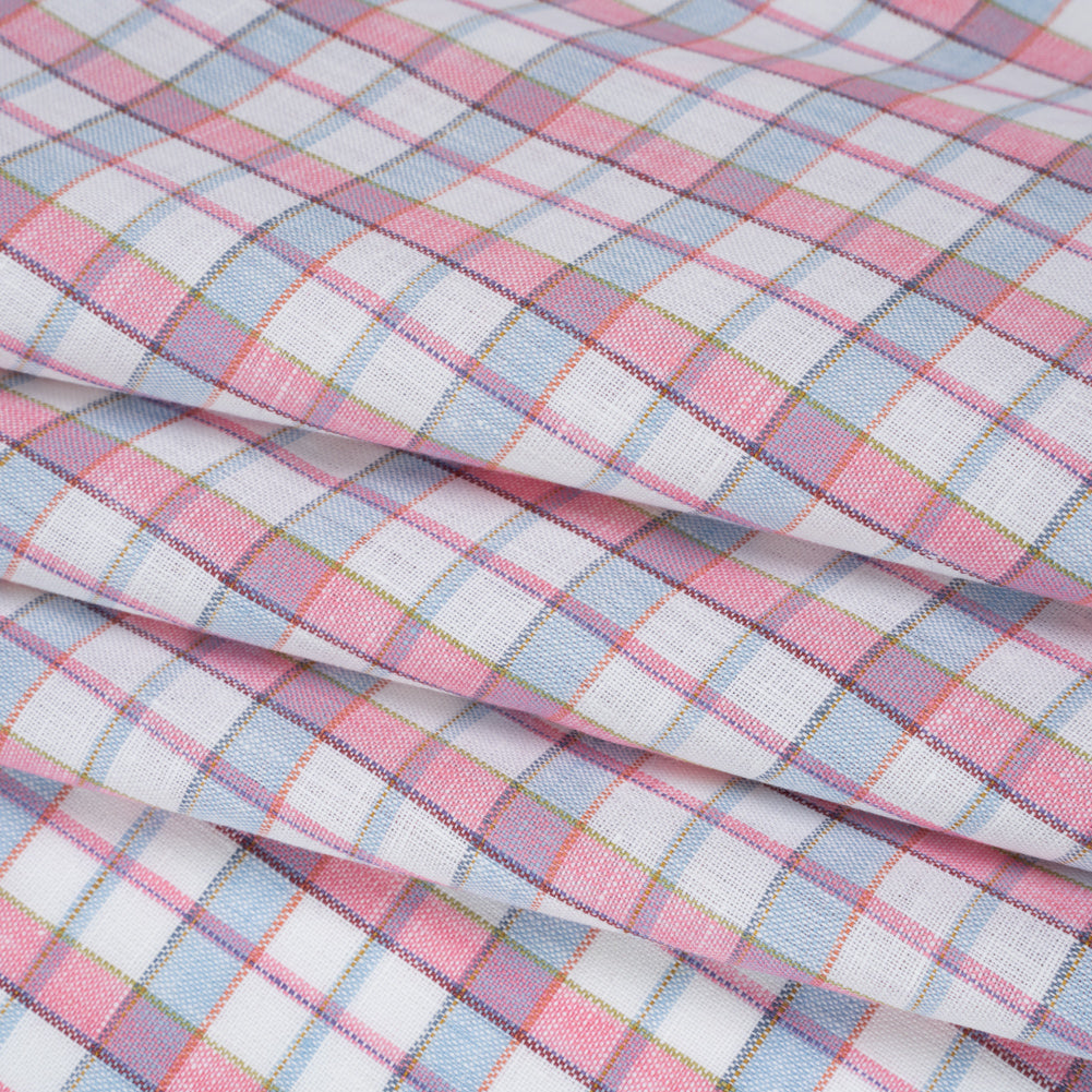 Lightweight Linen Woven - White, Baby Pink and Baby Blue Plaid Folded