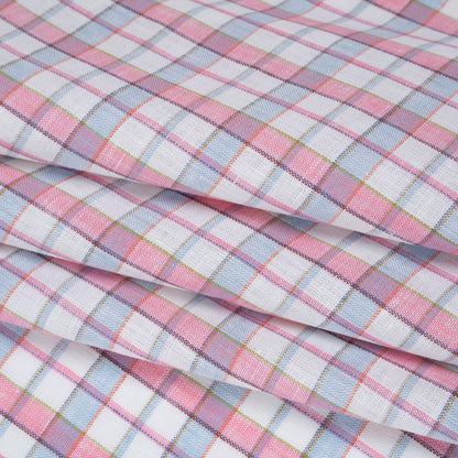 Lightweight Linen Woven - White, Baby Pink and Baby Blue Plaid Folded