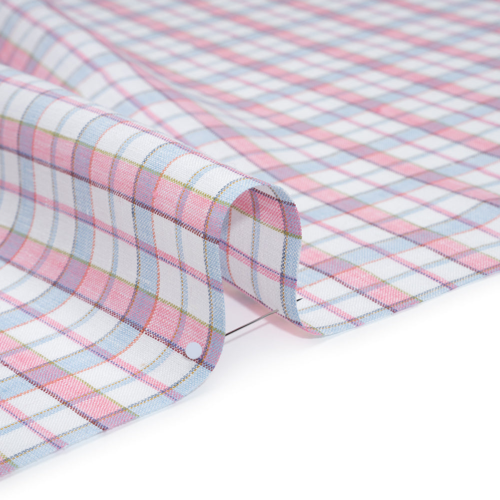 Lightweight Linen Woven - White, Baby Pink and Baby Blue Plaid Detail