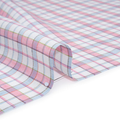 Lightweight Linen Woven - White, Baby Pink and Baby Blue Plaid Detail