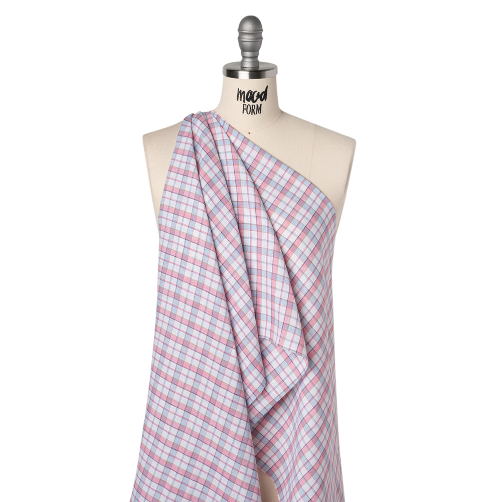 Lightweight Linen Woven - White, Baby Pink and Baby Blue Plaid Drape