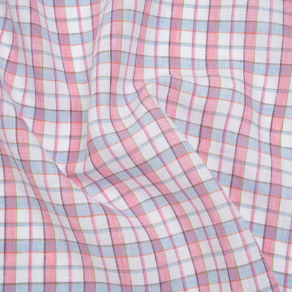 Lightweight Linen Woven - White, Baby Pink and Baby Blue Plaid