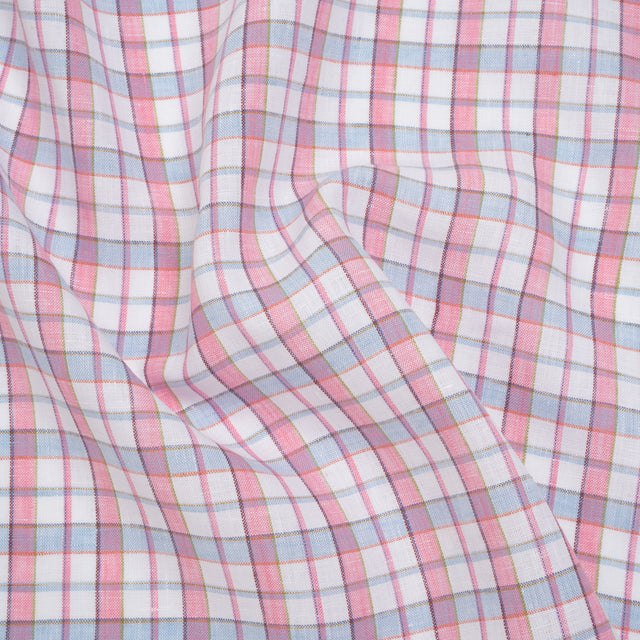 Lightweight Linen Woven - White, Baby Pink and Baby Blue Plaid