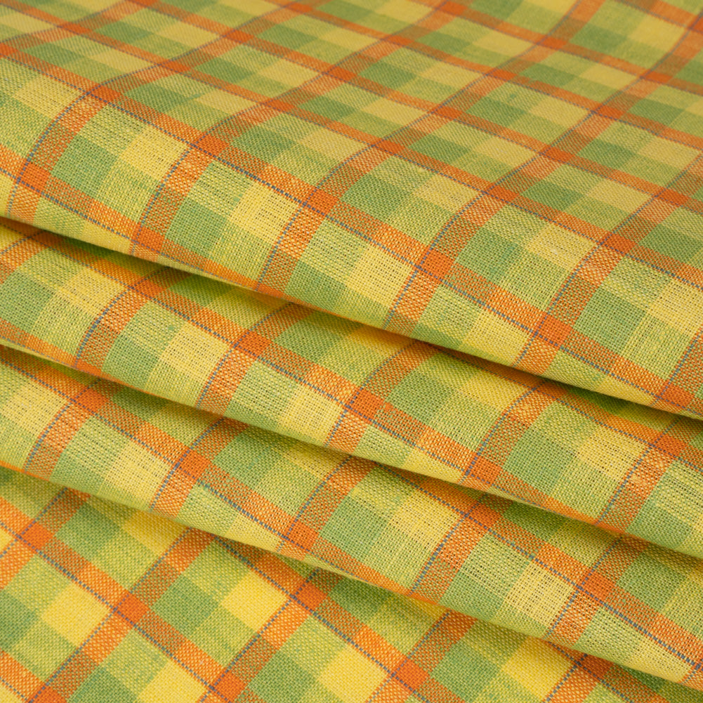 Lightweight Linen Woven - Bright Yellow, Orange and Lime Green Plaid