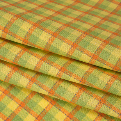 Lightweight Linen Woven - Bright Yellow, Orange and Lime Green Plaid