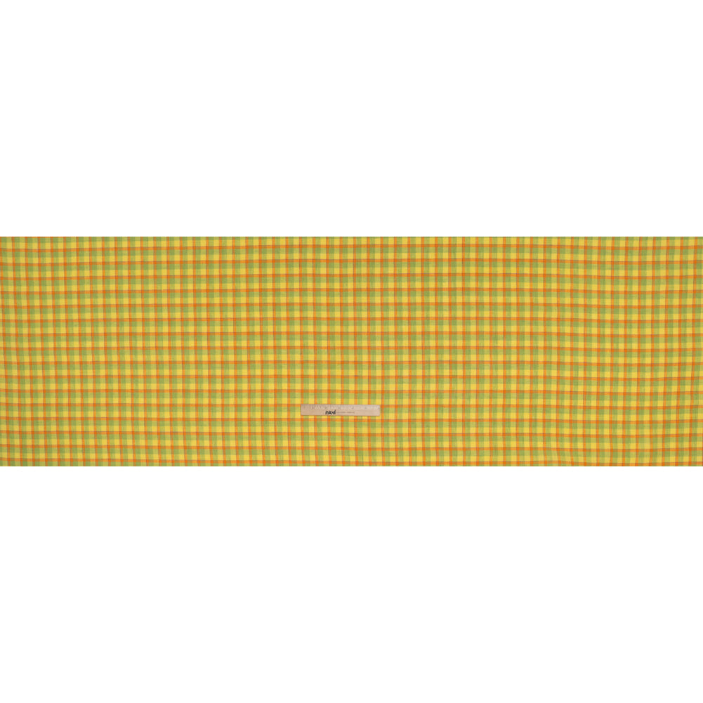 Lightweight Linen Woven - Bright Yellow, Orange and Lime Green Plaid