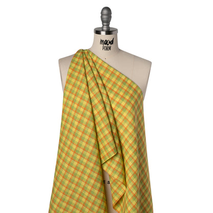 Lightweight Linen Woven - Bright Yellow, Orange and Lime Green Plaid