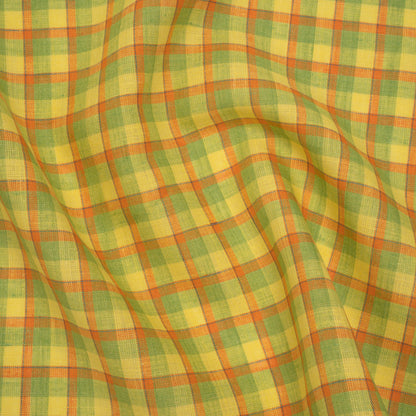 Lightweight Linen Woven - Bright Yellow, Orange and Lime Green Plaid