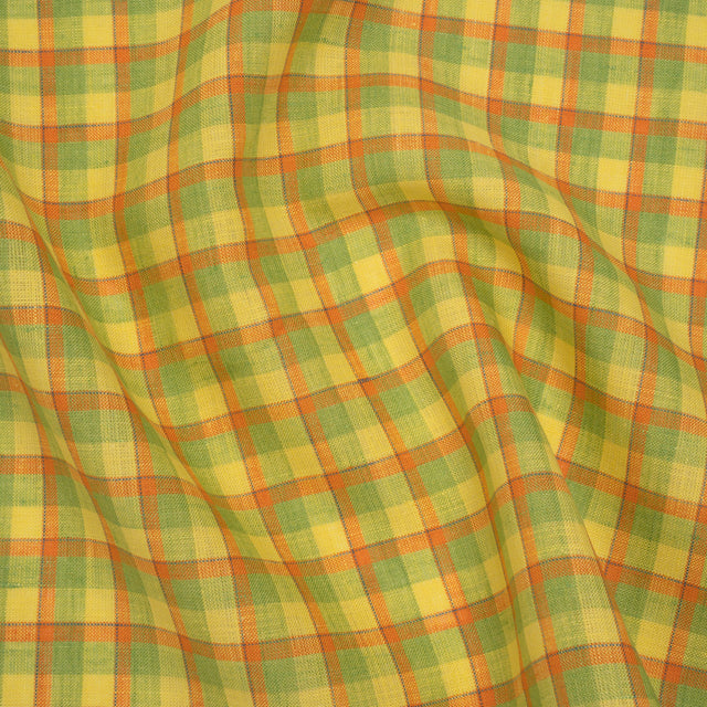 Lightweight Linen Woven - Bright Yellow, Orange and Lime Green Plaid