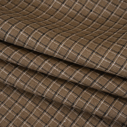 Medium Weight Linen Woven - Textured Brown, Black and Gray Shadow Windowpane Checks
