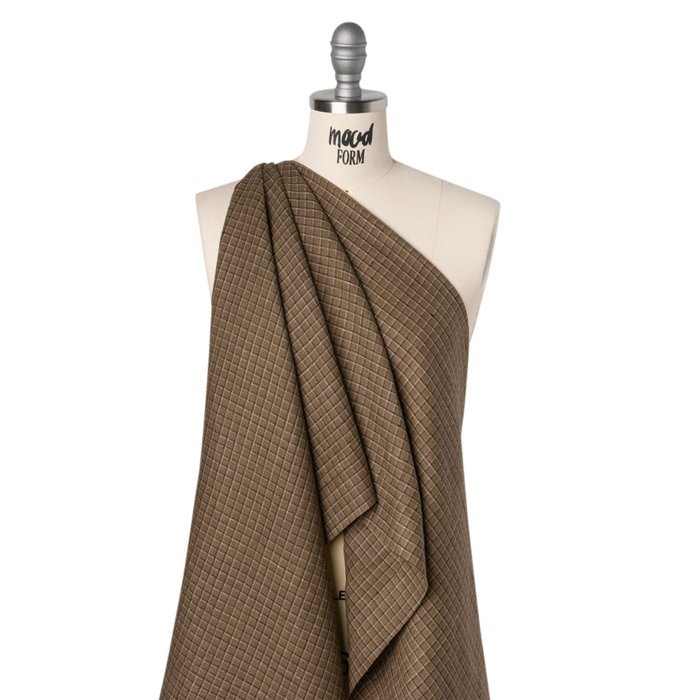 Medium Weight Linen Woven - Textured Brown, Black and Gray Shadow Windowpane Checks
