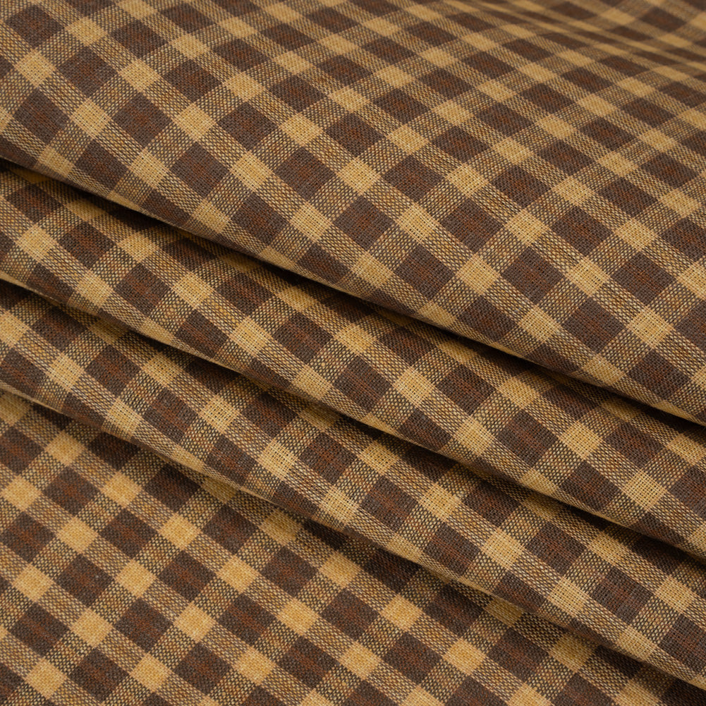 Medium Weight Linen Woven - Brown and Beige Plaid