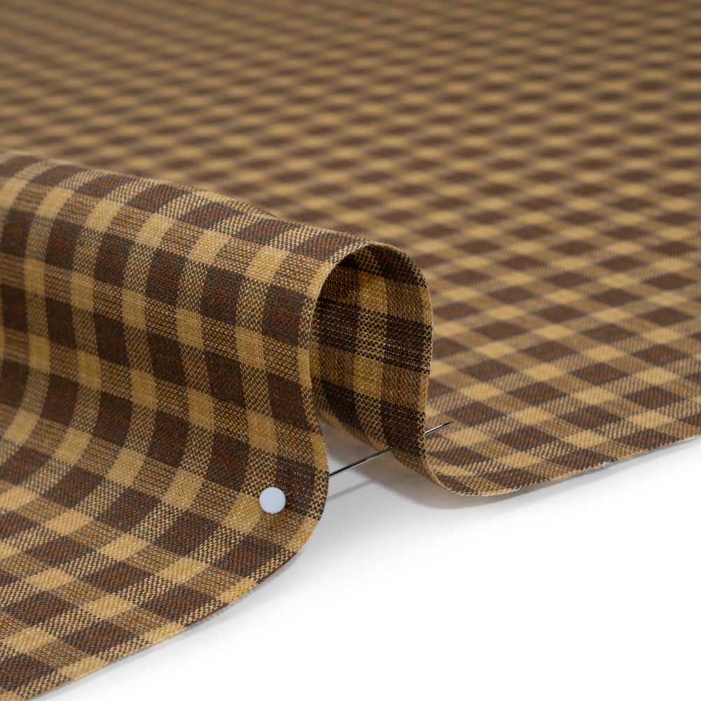 Medium Weight Linen Woven - Brown and Beige Plaid