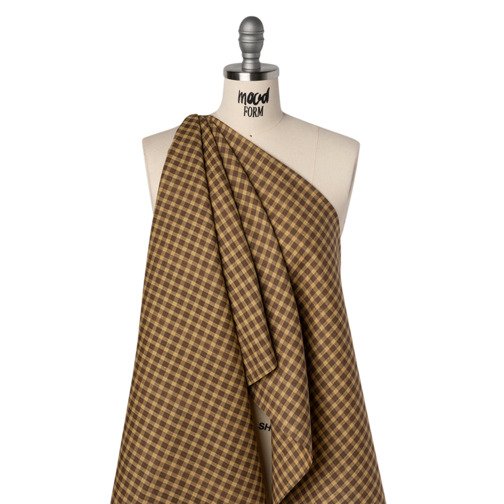 Medium Weight Linen Woven - Brown and Beige Plaid