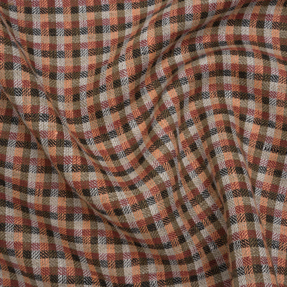 Linen Twill - Brown, Coral and Strawberry Red Plaid