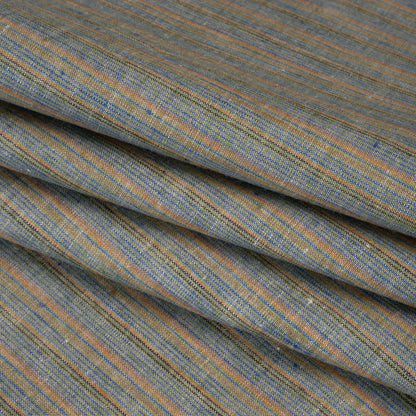 Medium Weight Linen Woven - Blue, Orange and Olive Stripes