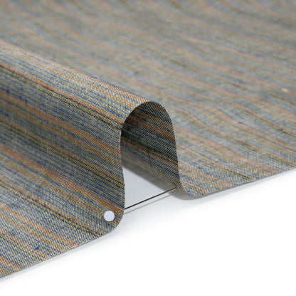 Medium Weight Linen Woven - Blue, Orange and Olive Stripes