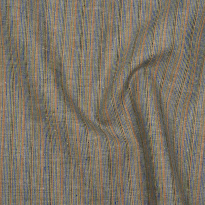 Medium Weight Linen Woven - Blue, Orange and Olive Stripes