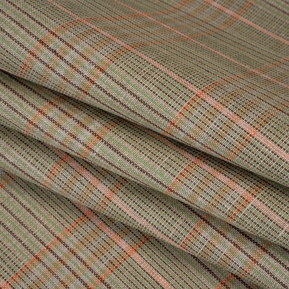 Medium Weight Linen Woven - Brown, Pink and Lime Green Plaid