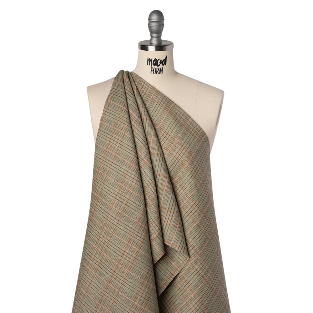 Medium Weight Linen Woven - Brown, Pink and Lime Green Plaid