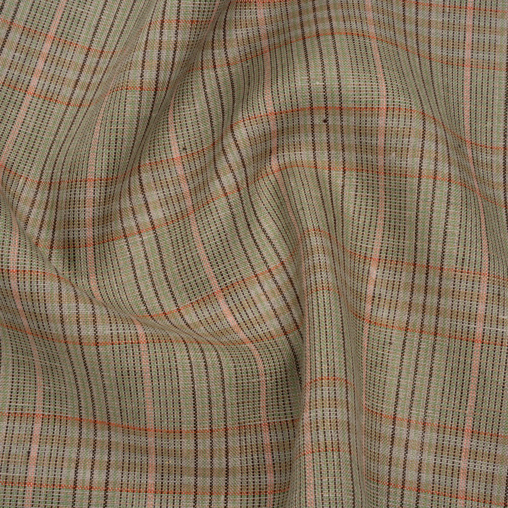 Medium Weight Linen Woven - Brown, Pink and Lime Green Plaid