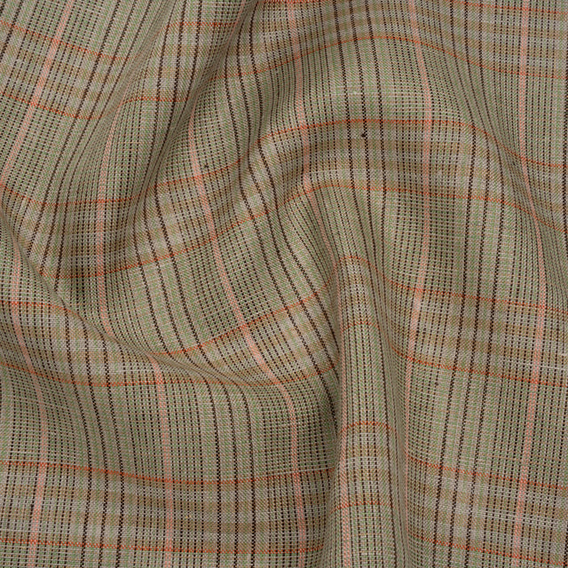 Medium Weight Linen Woven - Brown, Pink and Lime Green Plaid