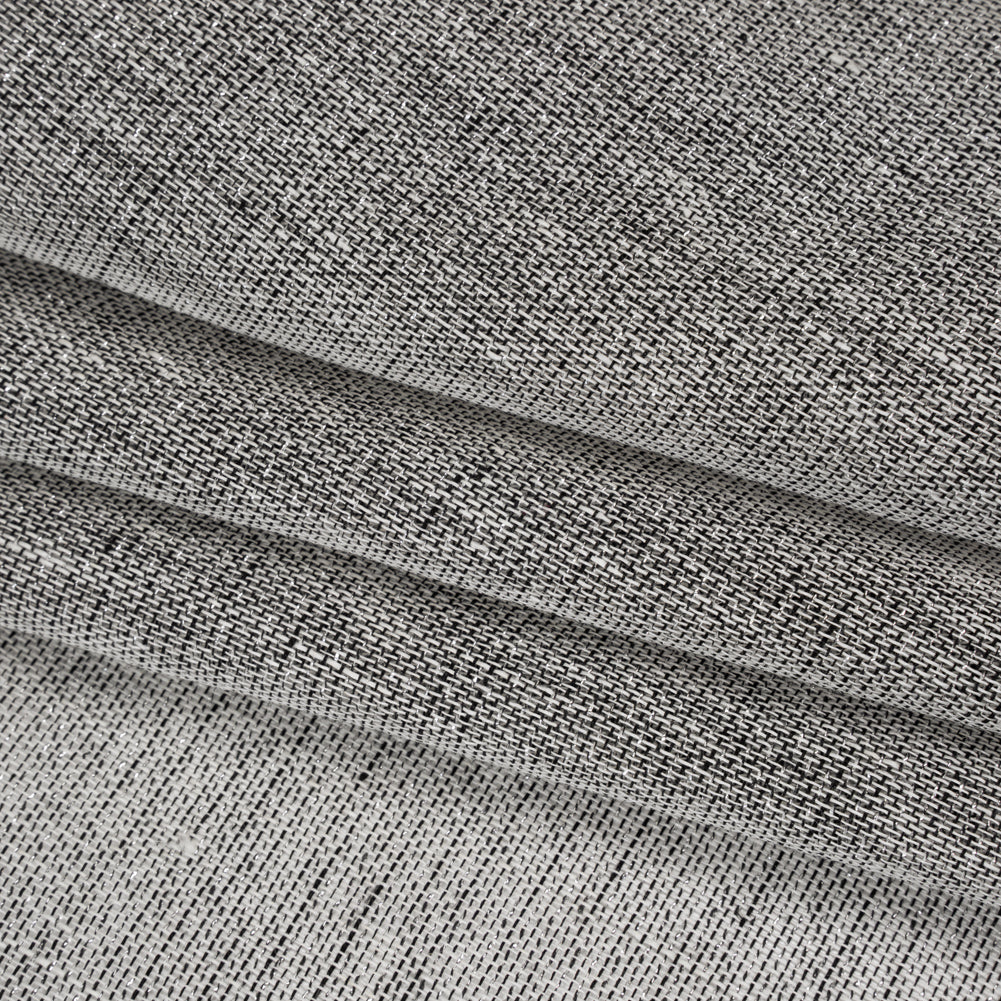 Two-Tone Metallic Linen Scrim - Black, White and Silver Folded