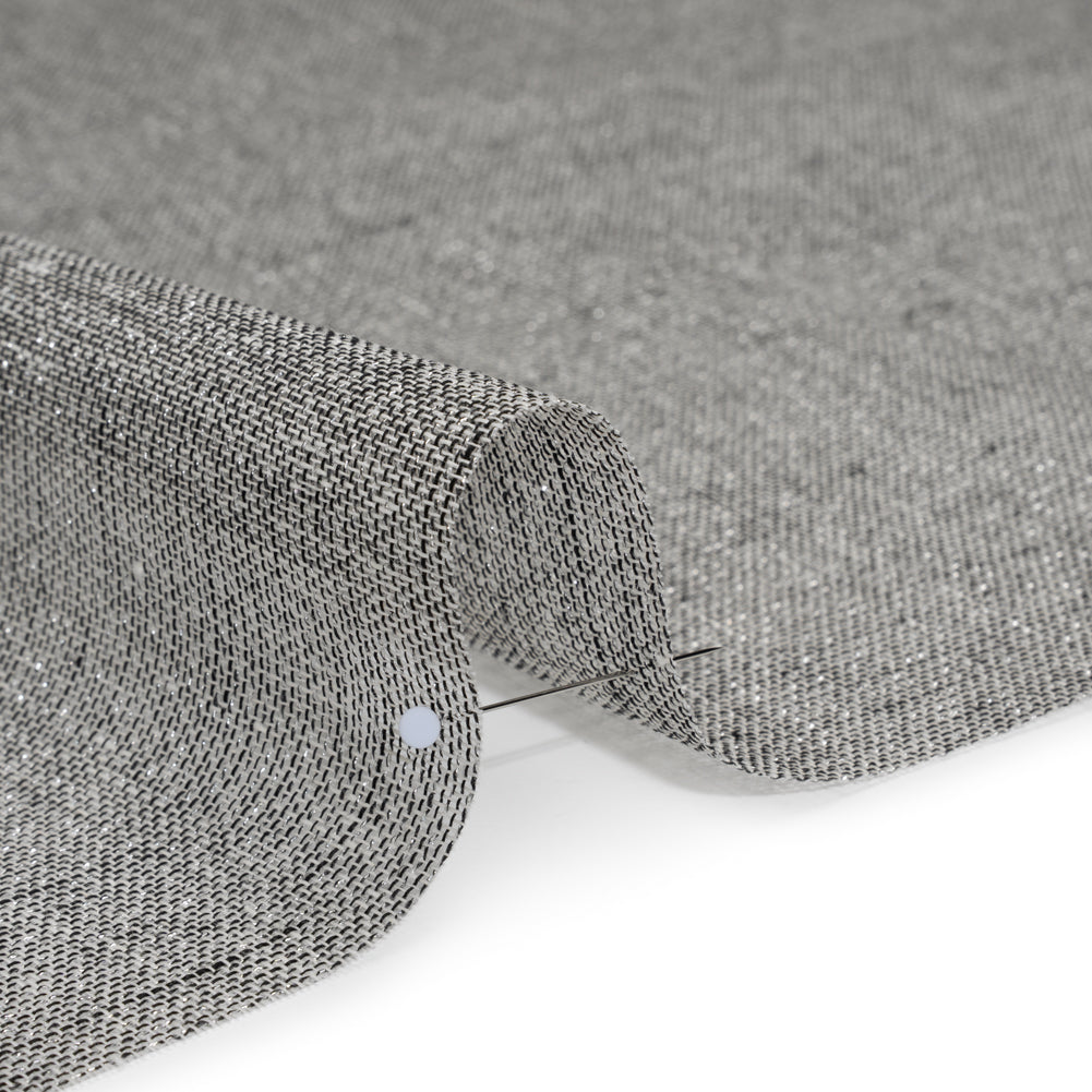 Two-Tone Metallic Linen Scrim - Black, White and Silver Detail