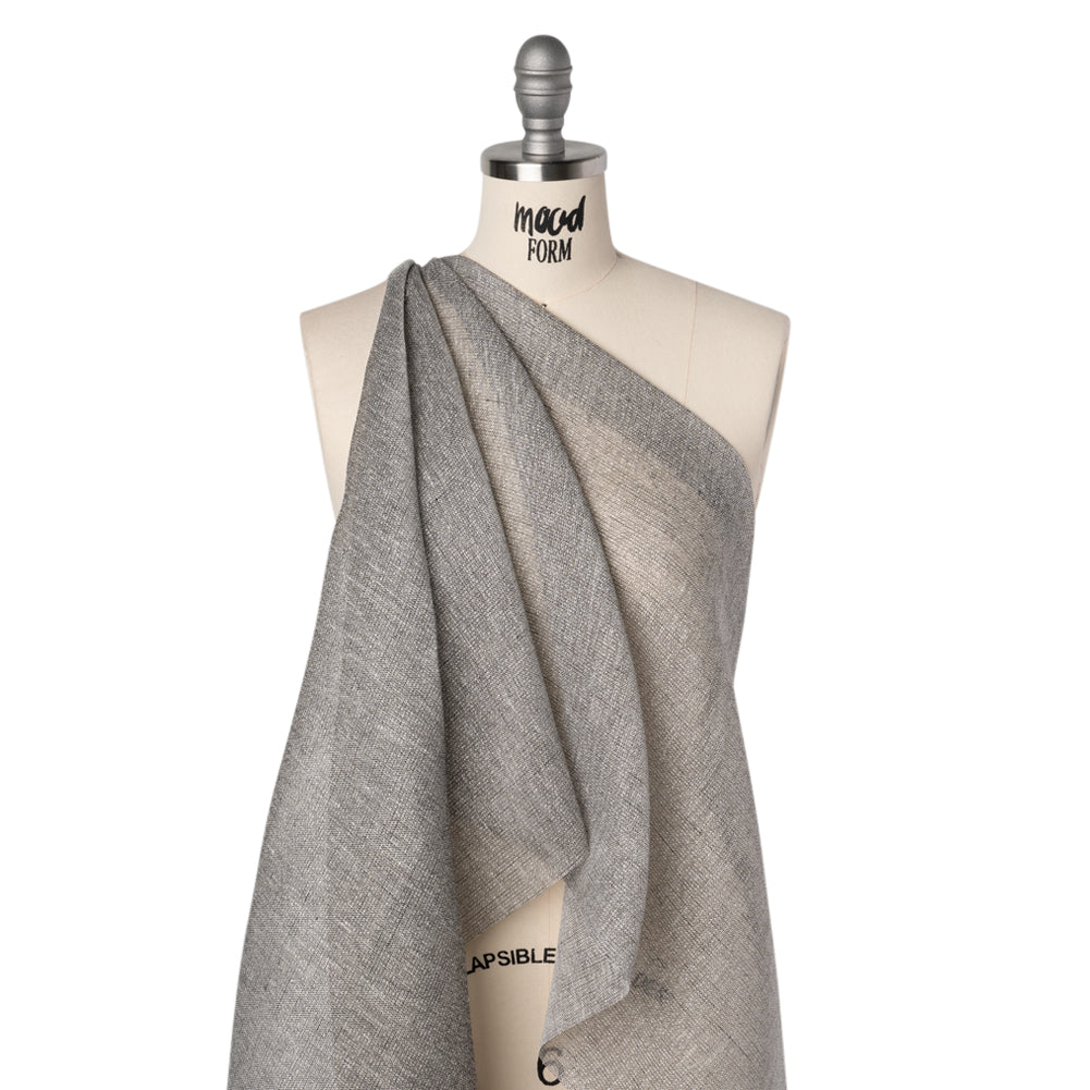 Two-Tone Metallic Linen Scrim - Black, White and Silver Drape