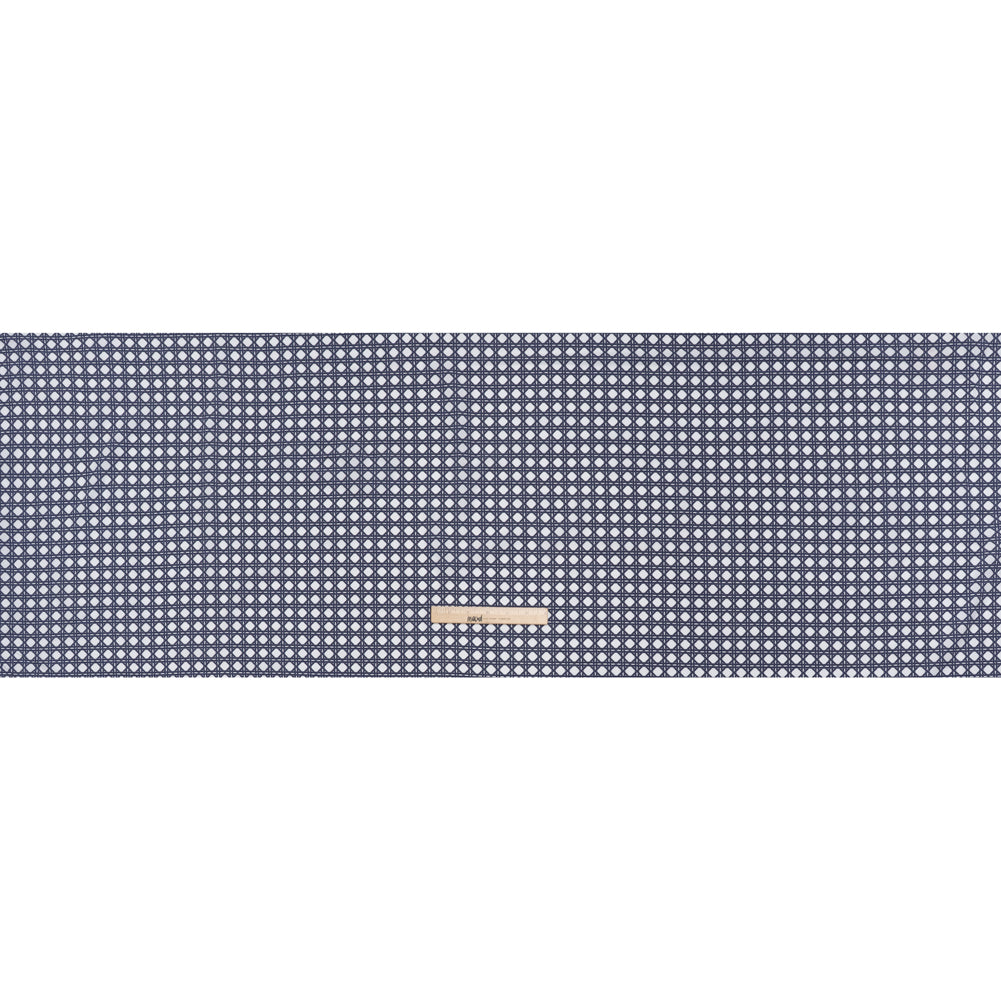 Cotton and Rayon Woven Shirting Print - Navy Blue and White Wicker Basket Lattice - Deadstock