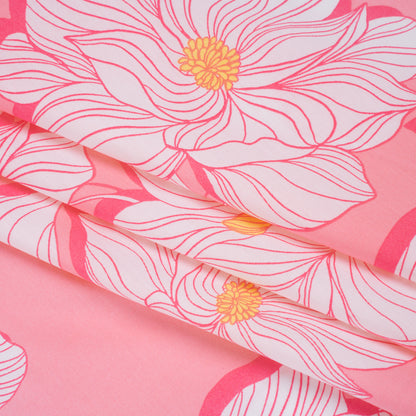 Cotton and Rayon Woven Shirting Print - Baby Pink, Hot Pink and Yellow Blooms - Deadstock