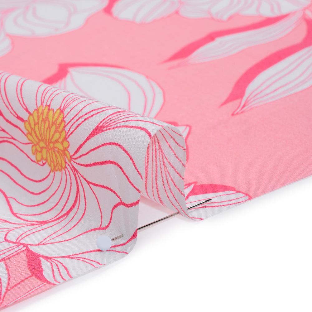 Cotton and Rayon Woven Shirting Print - Baby Pink, Hot Pink and Yellow Blooms - Deadstock