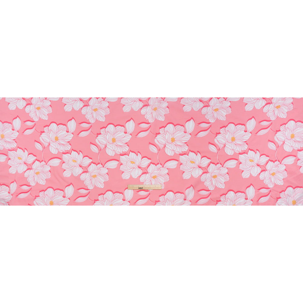 Cotton and Rayon Woven Shirting Print - Baby Pink, Hot Pink and Yellow Blooms - Deadstock