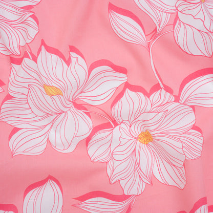 Cotton and Rayon Woven Shirting Print - Baby Pink, Hot Pink and Yellow Blooms - Deadstock