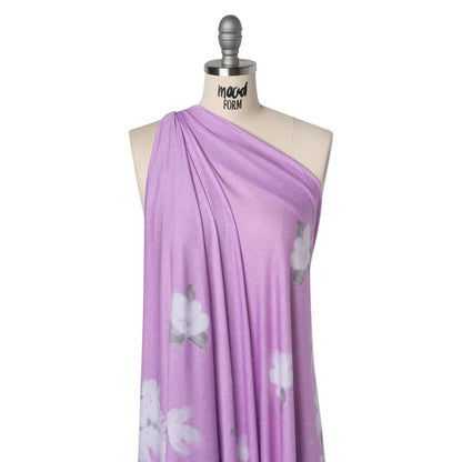 Stretch Rayon Jersey Panel - Lilac and Gray Floral - Deadstock