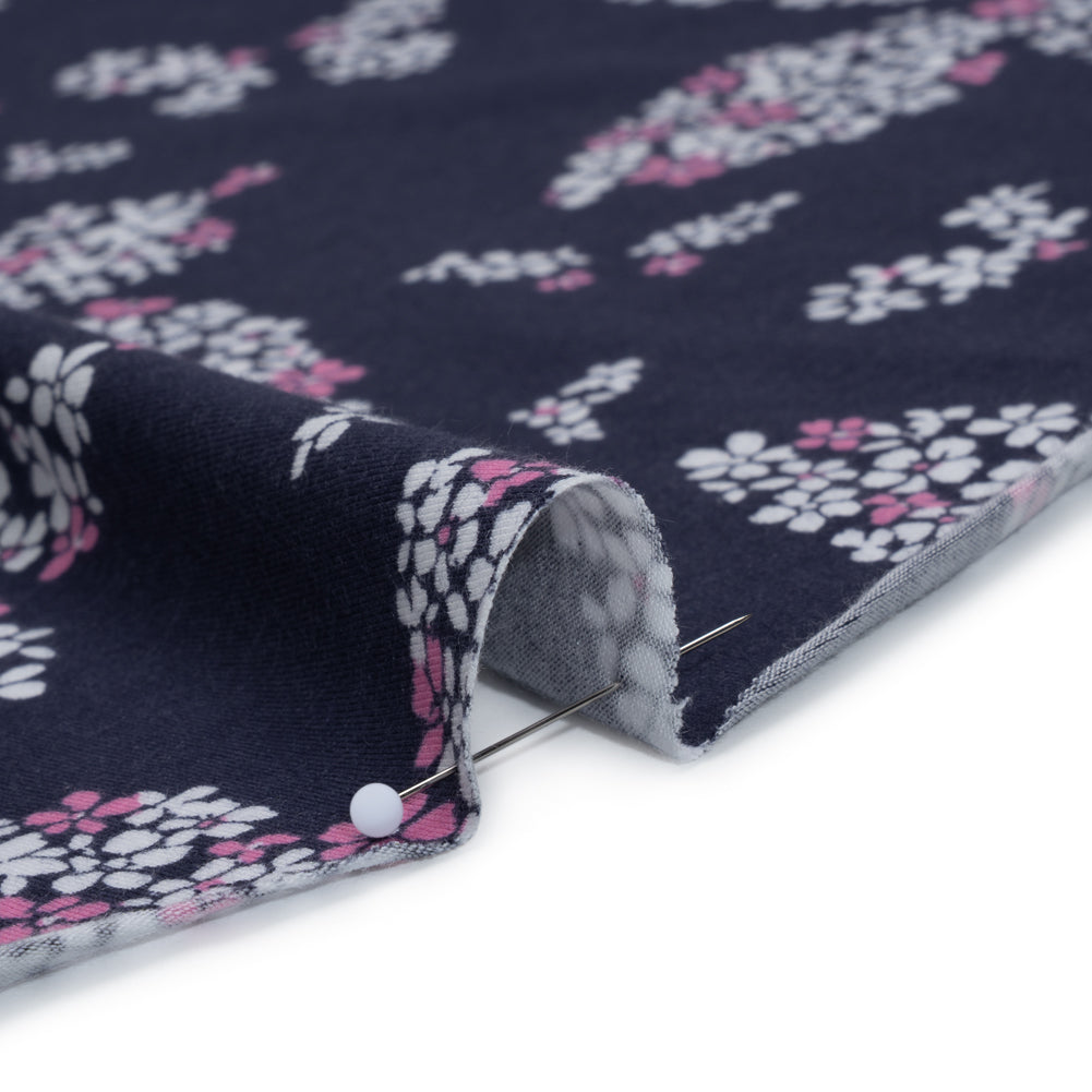 Stretch Rayon Jersey Print - Navy, Pink and White Floral Butterflies - Deadstock
