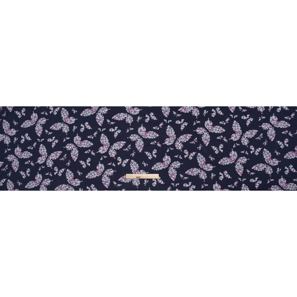 Stretch Rayon Jersey Print - Navy, Pink and White Floral Butterflies - Deadstock