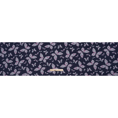 Stretch Rayon Jersey Print - Navy, Pink and White Floral Butterflies - Deadstock
