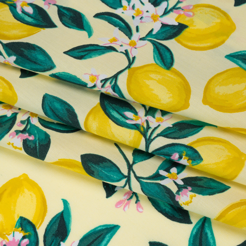 Cotton and Rayon Woven Shirting Print - Yellow and Green Lemon Tree - Deadstock