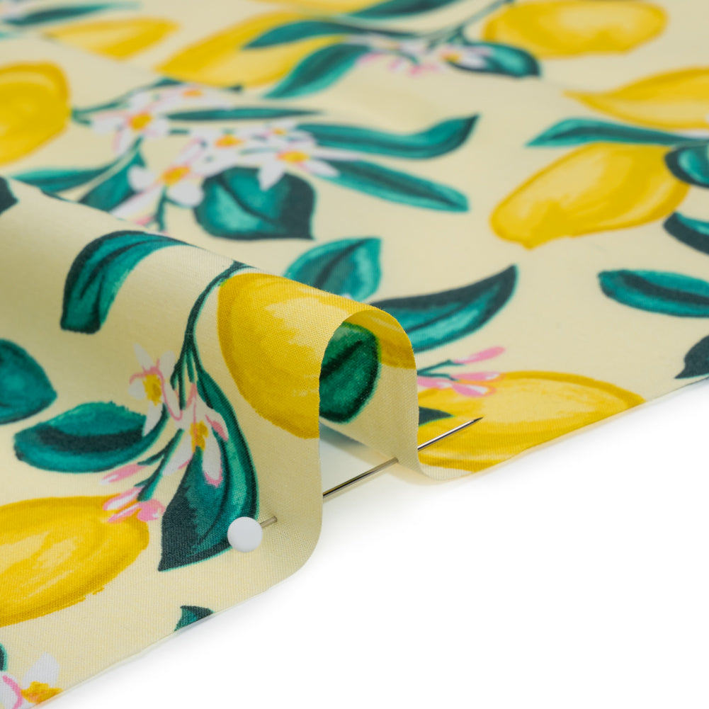 Cotton and Rayon Woven Shirting Print - Yellow and Green Lemon Tree - Deadstock
