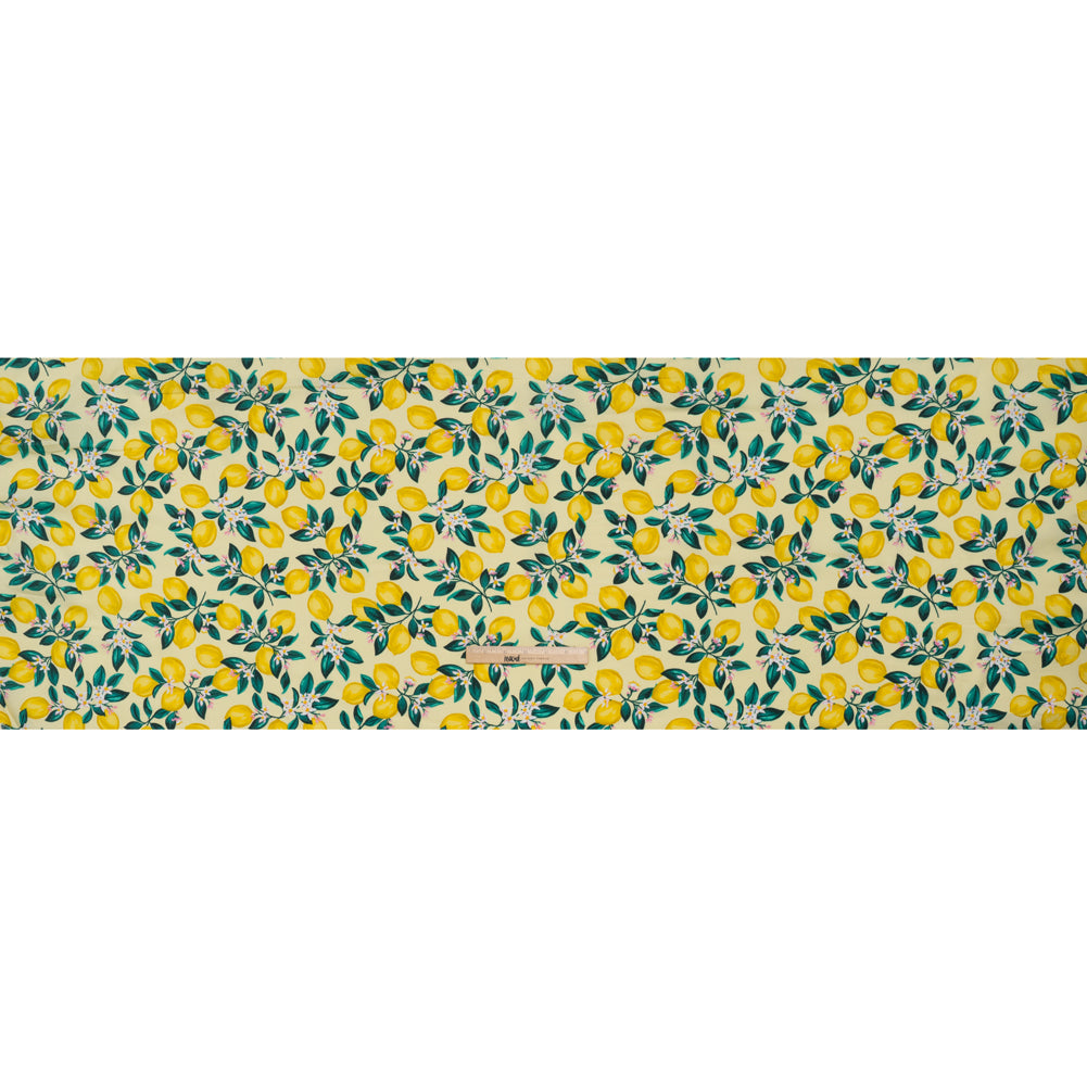 Cotton and Rayon Woven Shirting Print - Yellow and Green Lemon Tree - Deadstock