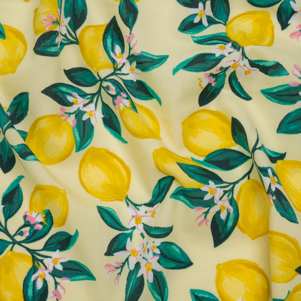 Cotton and Rayon Woven Shirting Print - Yellow and Green Lemon Tree - Deadstock